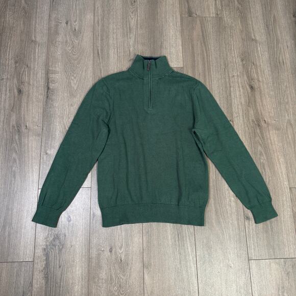 J.Crew Cotton Half-Zip Sweater Mens M Green Pullover Ribbed Trim Zipper BF091 LS - Picture 2 of 7